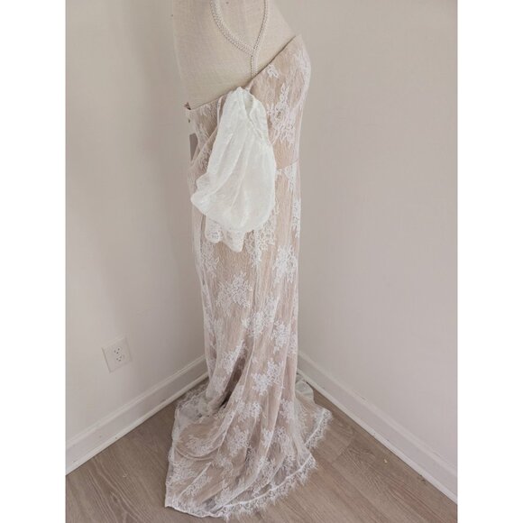 Lulus Wedding Loving Beauty White Lace Puff Sleeve Off The Shoulder Maxi Dress L - Picture 8 of 13